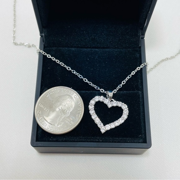 Heart Pendant Silver Necklace Chain Valentine Love Cubic Zirconia CZ Charm Small - Picture 2 of 8